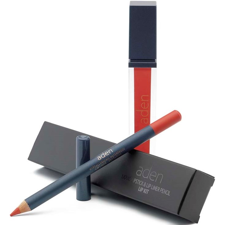 Läs mer om Aden Liquid Lipstick + Lipliner Pencil Set Nectarine 01