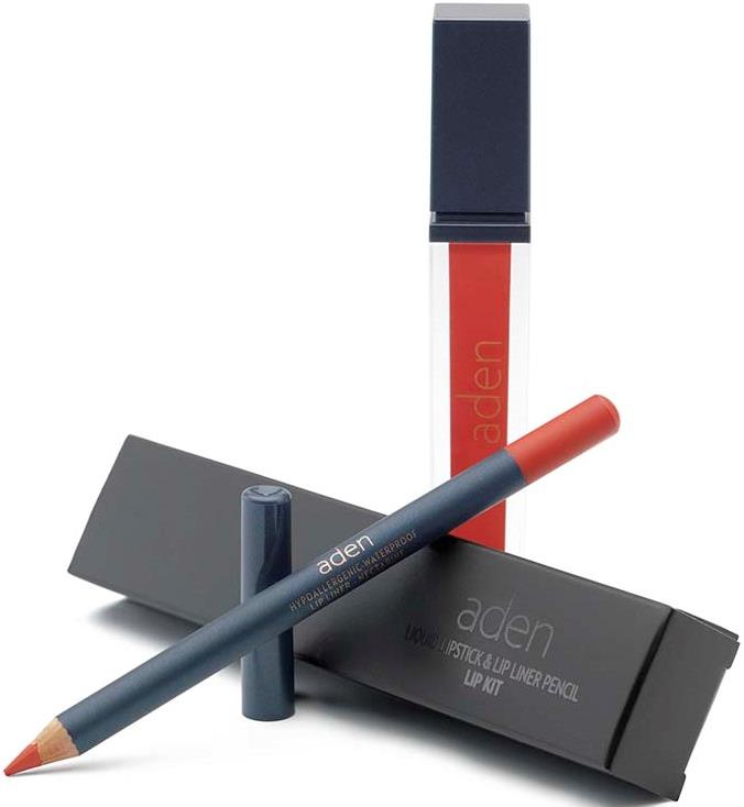 ADEN Liquid Lipstick + Lipliner Pencil Set Nectarine 01 7 + 1,14 g ml