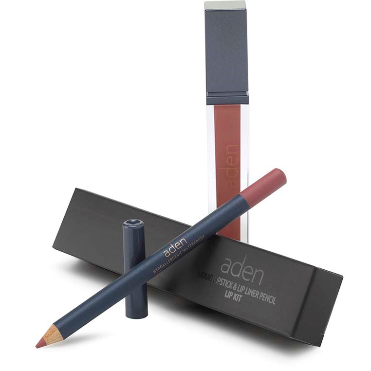 Läs mer om Aden Liquid Lipstick + Lipliner Pencil Set Nude Elegance 07