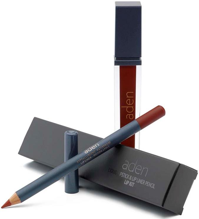 ADEN Liquid Lipstick + Lipliner Pencil Set Poison Apple 29 7 + 1,14 g ml