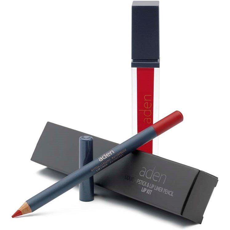 Läs mer om Aden Liquid Lipstick + Lipliner Pencil Set Raspberry 19