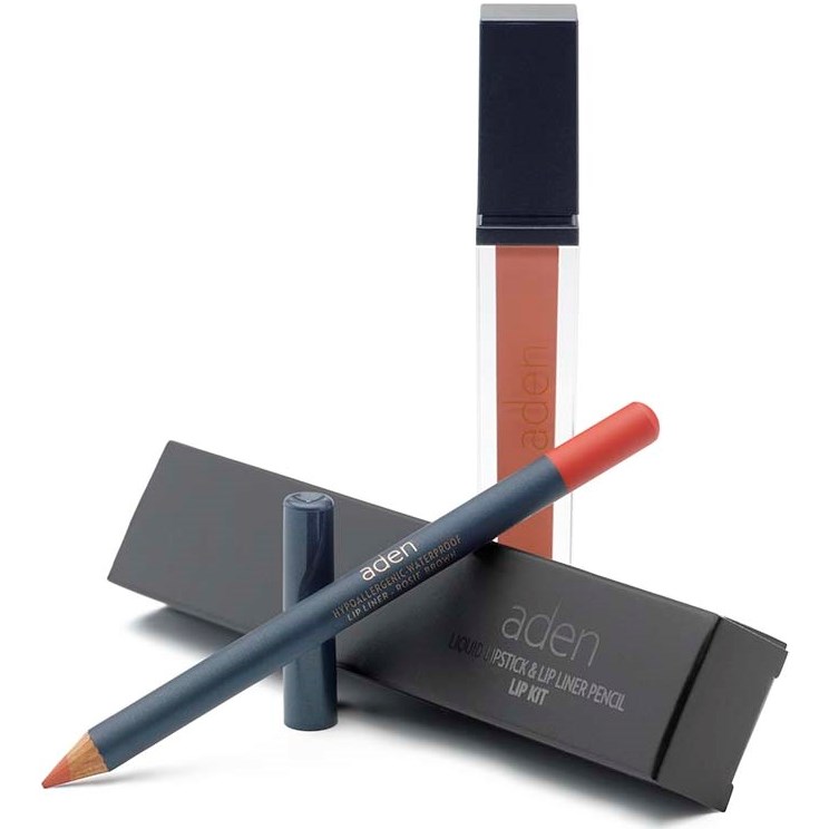 Läs mer om Aden Liquid Lipstick + Lipliner Pencil Set Rosie Brown 03