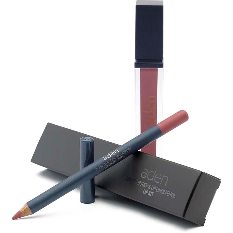 Bilde av Aden Liquid Lipstick + Lipliner Pencil Set Shell 05