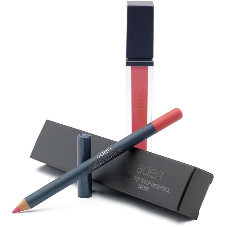 Läs mer om Aden Liquid Lipstick + Lipliner Pencil Set Sweet Peach 13