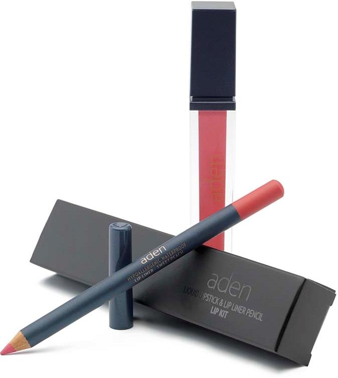 ADEN Liquid Lipstick + Lipliner Pencil Set Sweet Peach 13 7 + 1,14 g ml
