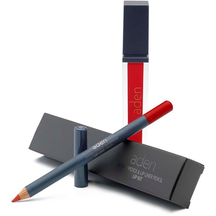 Läs mer om Aden Liquid Lipstick + Lipliner Pencil Set Tulip 08