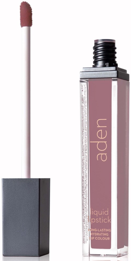 Ein flüssiger Lippenstift in hellem Rosa, offen mit Applikator daneben.