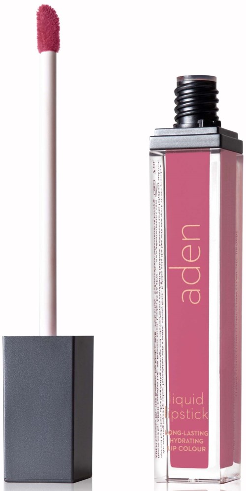 Ein pinkfarbener Flüssiglippenstift mit Applikator, neben dem Behälter mit der Aufschrift "adorn."