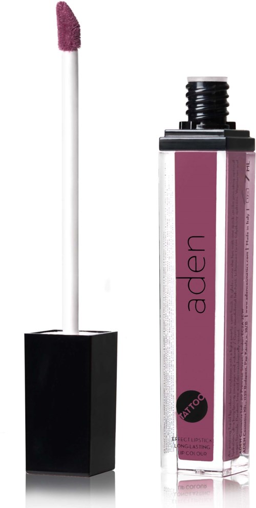 Lipgloss med pink farve og hvid påføringspind, i gennemsigtigt rør med mærke.