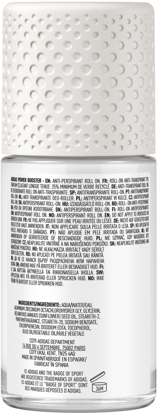 Valkoinen pullo, jossa rei'itetty korkki, todennäköisesti spray- tai deodoranttipullo. Sisältää tekstin aineosista ja ohjeista.