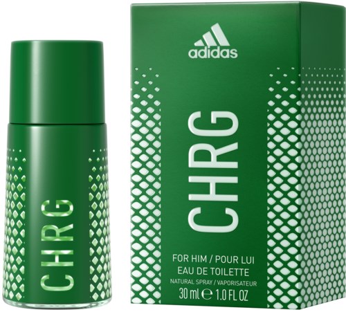 En grøn æske og sprayflaske til Adidas CHRG herreduft.