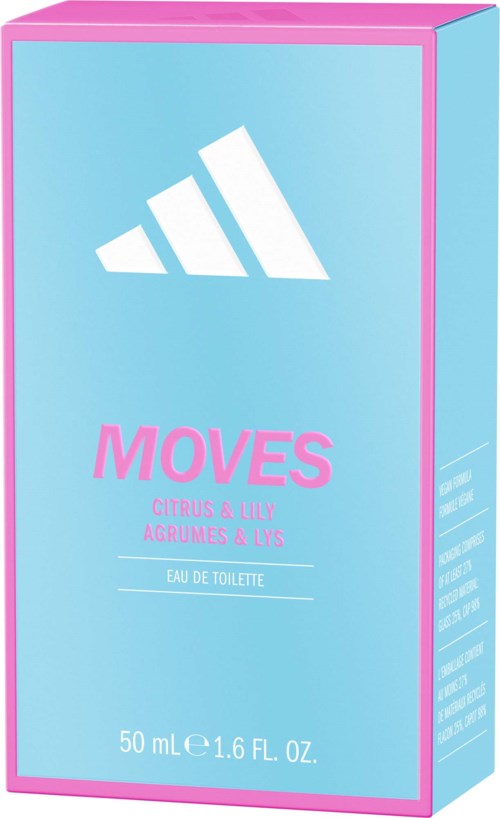 A blue perfume box with pink edges, featuring a white logo and text for Citrus & Lily fragrance.