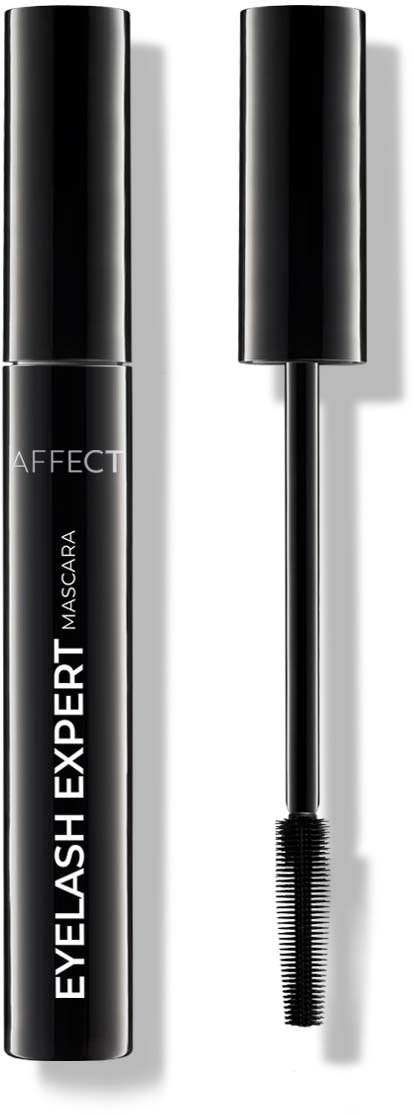 En sort mascara-pakke med børste, mærket "Eyelash Expert" af Affect.