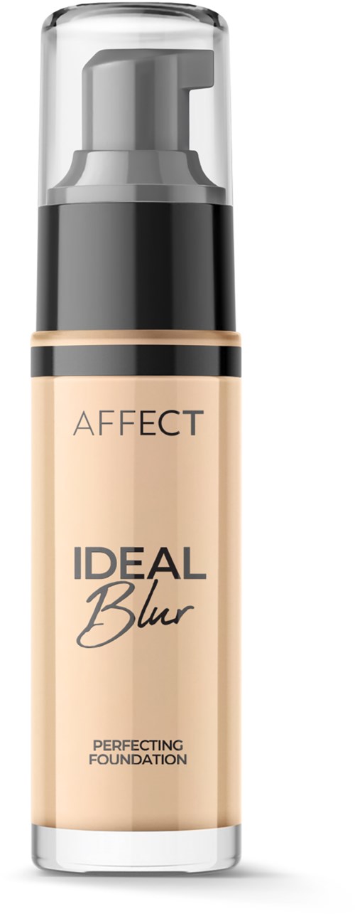 A bottle of foundation with pump labeled "Affect Ideal Blur" and "Perfecting Foundation."