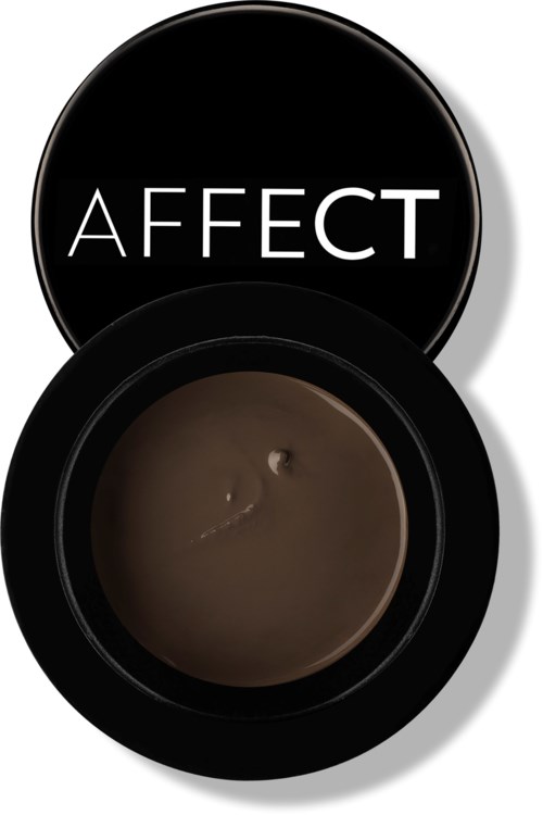 A circular container with brown cream inside and a black lid with white text reading 'AFFECT'.