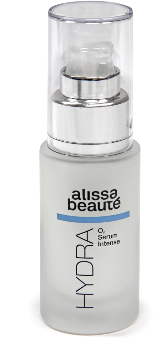 En vit flaska med klar pump, märkt 'HYDRA' och 'alissa beaute', troligen en hudvårdsprodukt.