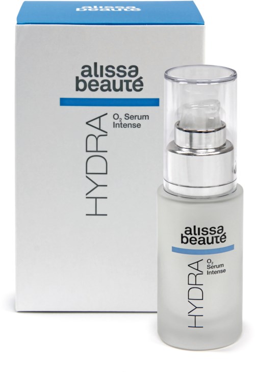 En hudvårdsprodukt som heter Alissa Beaute HydrA. Det är en liten flaska med pump och en förpackning bakom.