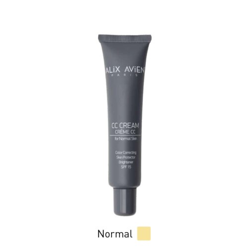 A tube of Alix Avien CC cream for normal skin, in a gray squeeze tube with a black lid.
