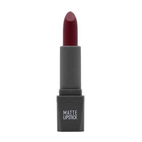 Ett mörkgrått läppstift med texten 'Matte Lipstick' och ett röttbrunt läppstift inuti.