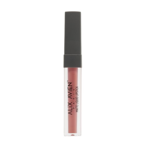 A lip gloss with a grey cap and clear tube, showing pinkish gloss inside. The brand name is AliX and AVEN.