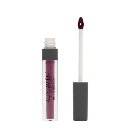 Ett läppglansrör med applikator, märkt "ALEX AVEN" och "Matte Lip Gloss," i rosa och grå.