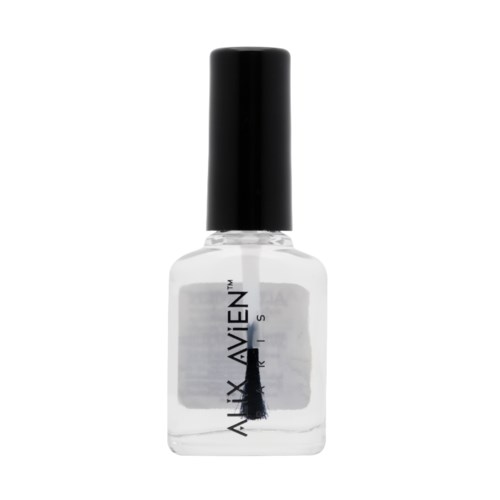 En klar nagellackflaska med svart lock och märket 'ALEXAVIEN' på etiketten.