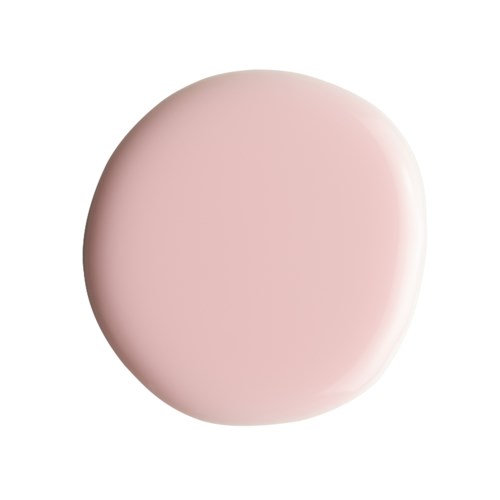En slät, rund rosa föremål, kanske en liten sten eller en polerad sten, på en vit bakgrund.