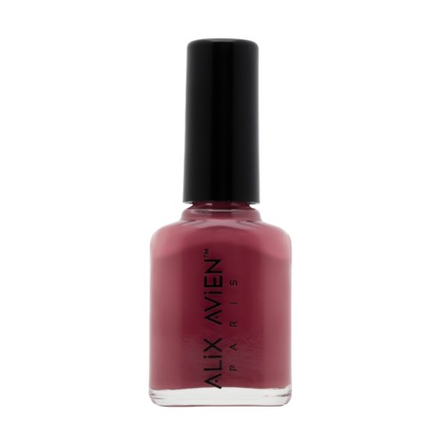 Nagellackflaska i rosa med svart lock, märkt 'ALIX PARIS'.
