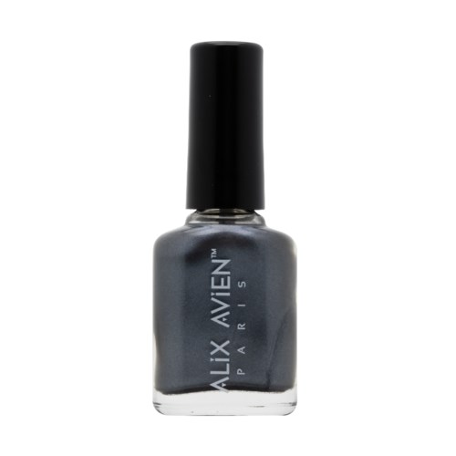 En flaska grå nagellack med svart lock, märkt ALIX AVIEN PARIS.