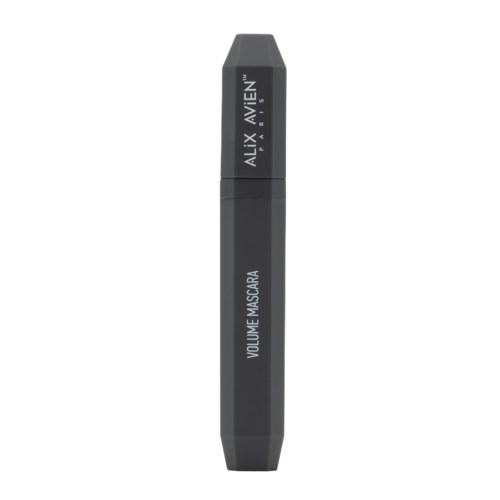 En svart, rörformad mascara med vitt text, märkt 'VOLUME MASCARA' och 'ALEX AVIEN.'