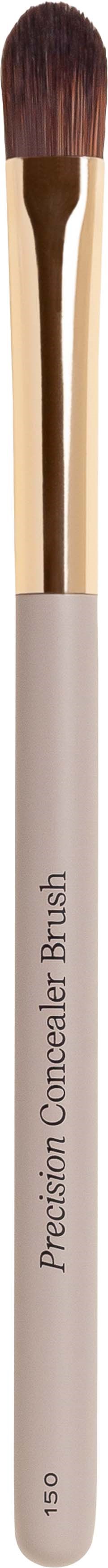 En liten, rund børste med hvit håndtak merket 'Precision Concealer Brush 180'.