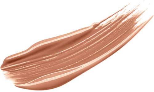 En provbit av beige smink eller foundation med penseldrag och en glänsande yta.