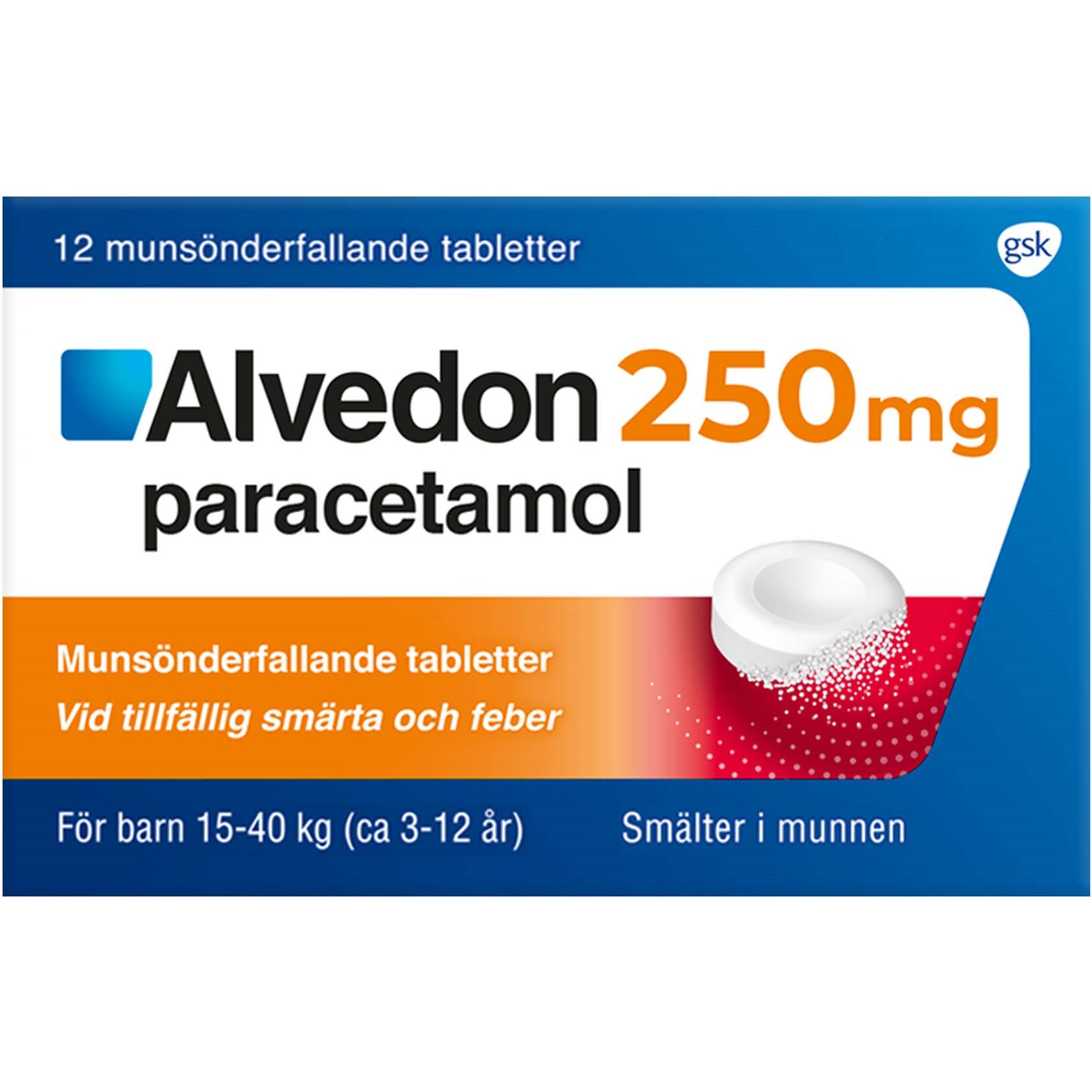 Alvedon Munsönderfallande Tablett 250mg 12 st