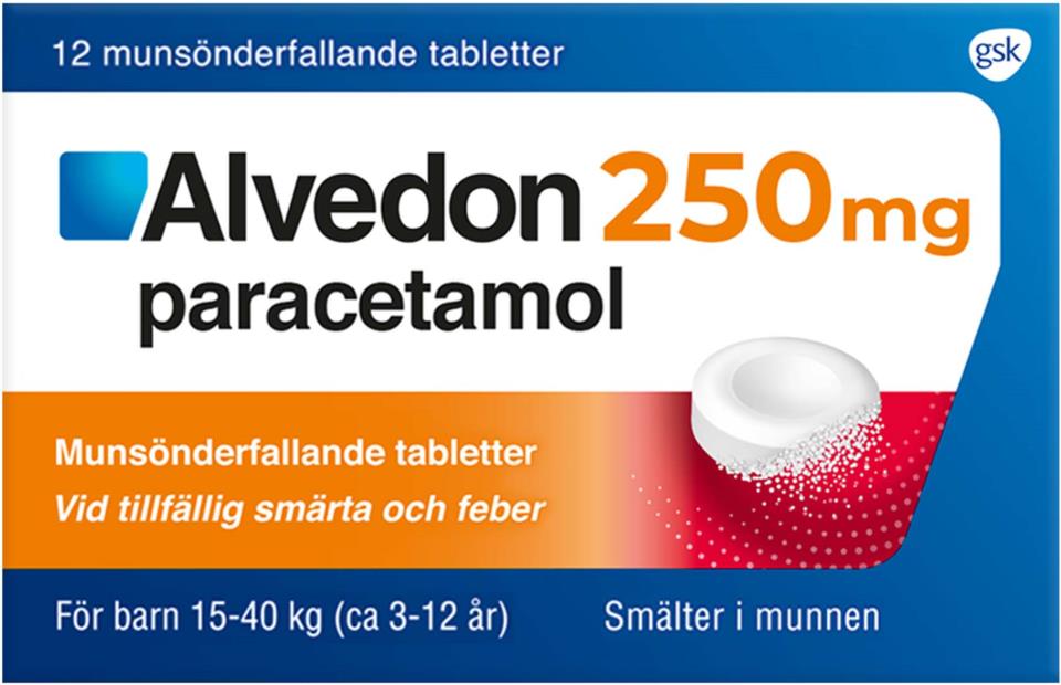 Alvedon Munsönderfallande Tablett 250mg 12 St