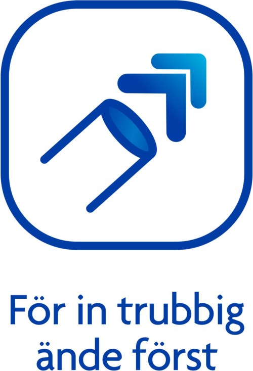 Det här är en logga med en vandringsstav och pilar, samt texten "För in trubbig ände först."