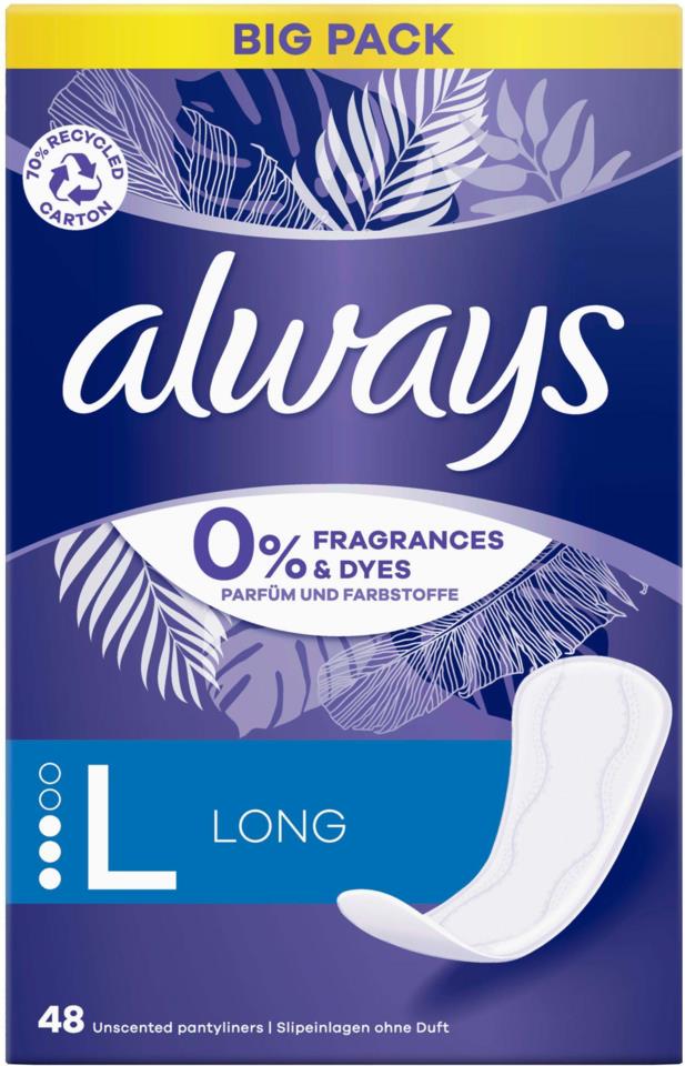 Always Daily Protect Long Panty Liners 0 % Fragrances & Dyes