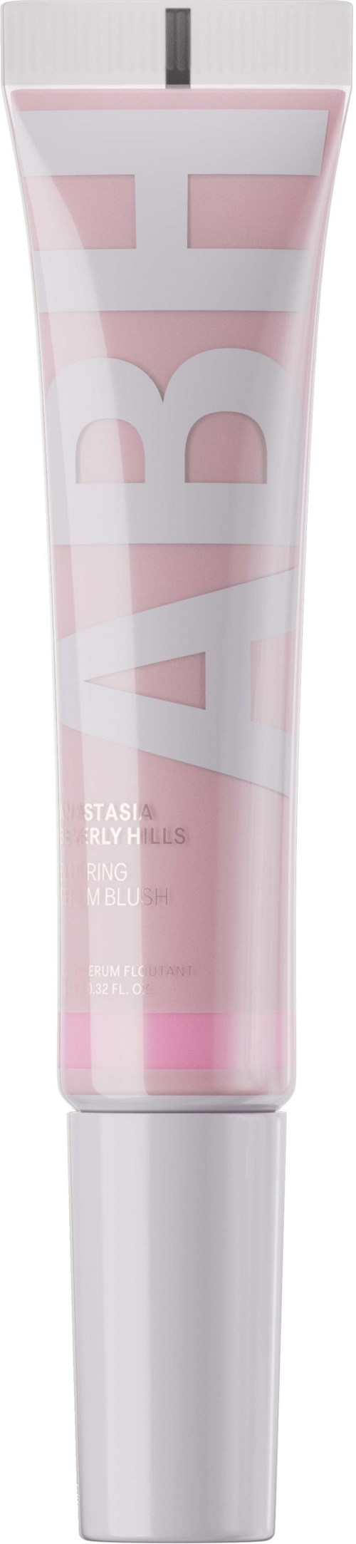 Roze en witte tube met het woord 'BABE' geschreven in verticale richting. Het lijkt een cosmeticaproduct, waarschijnlijk een gloss of crème.
