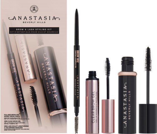 A Brow & Lash Styling Kit with pencils, gels, and brushes for eyebrow and eyelash grooming.