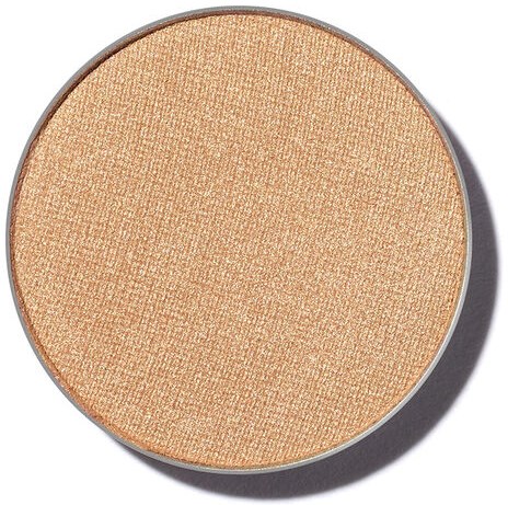 Ett runt sminkpuder i ett kompakt med beige pulver och silverkant.