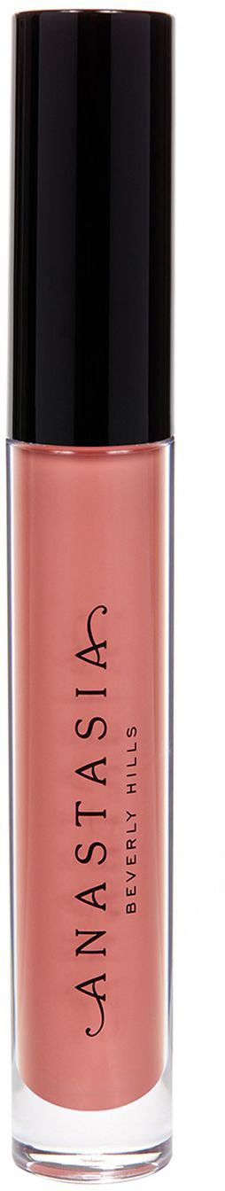 En leppglansrør med svart lokk og rosa farge inni, merket 'Anastasia Beverly Hills.'