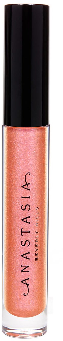En leppglansflaske med ferskenfarget gloss og svart lokk, merket 'Anastasia Beverly Hills'.