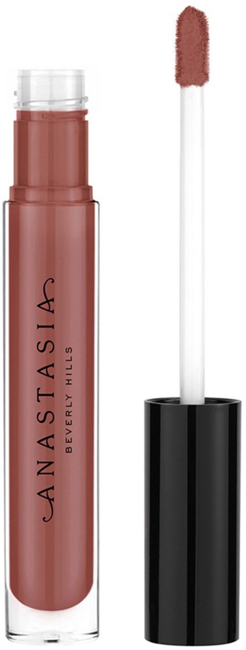 En leppglansrør med applikator, merket Anastasia Beverly Hills. Glossen er i en mauve-brun nyanse.