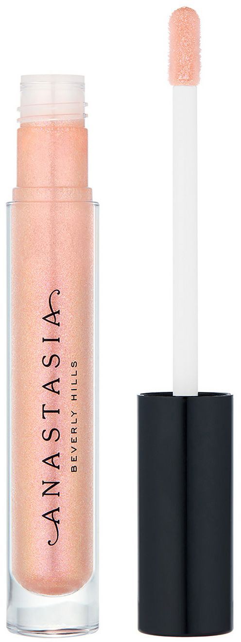 Leppeglansrør med svart lokk og rosa gloss inni. Merket er JanASTASIA by Beverly Hills.