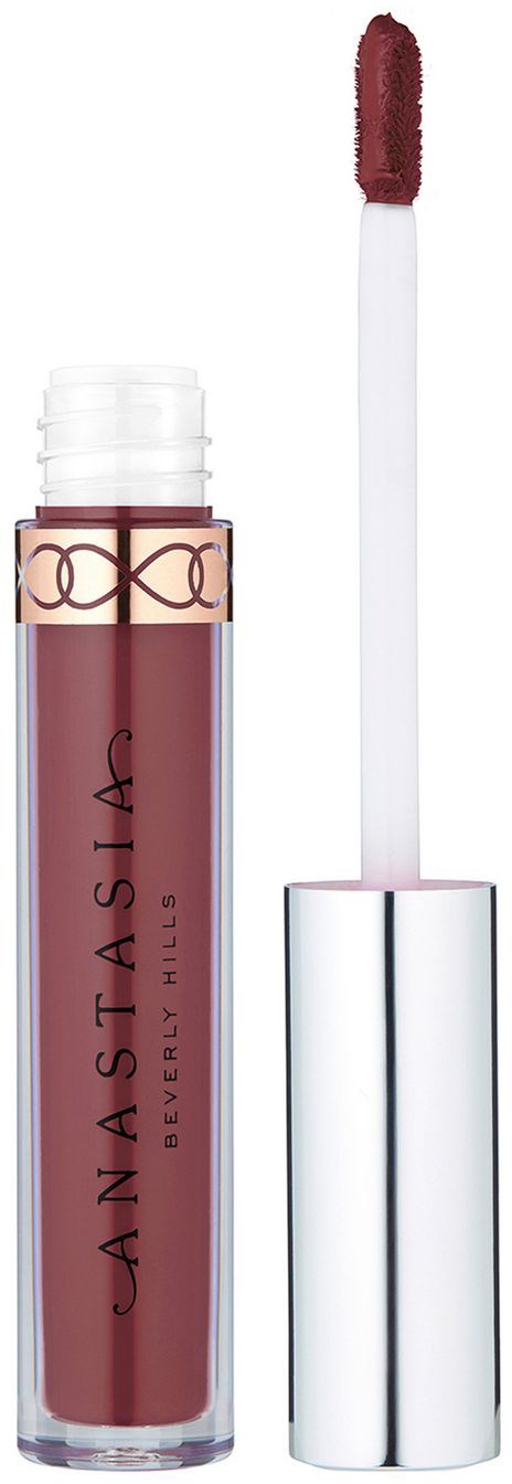 Leppglansrør med påføringspinsel, merket 'Anastasia Beverly Hills' i rød farge.