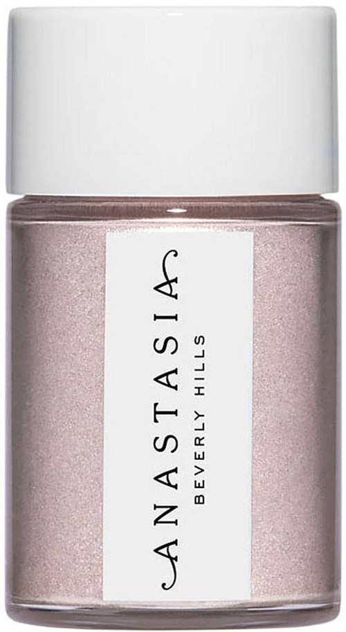 En liten burk med rosa skimrande nagellack från Anastasia Beverly Hills. Vit lock, enkel etikett, klart glasbehållare.