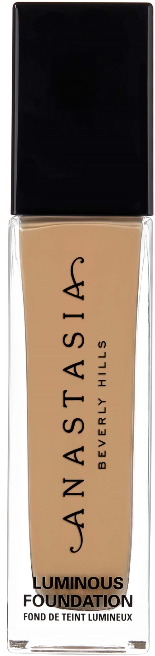 Eine Flasche Anastasia Beverly Hills Luminous Foundation mit schwarzem Deckel und durchsichtigem Körper.