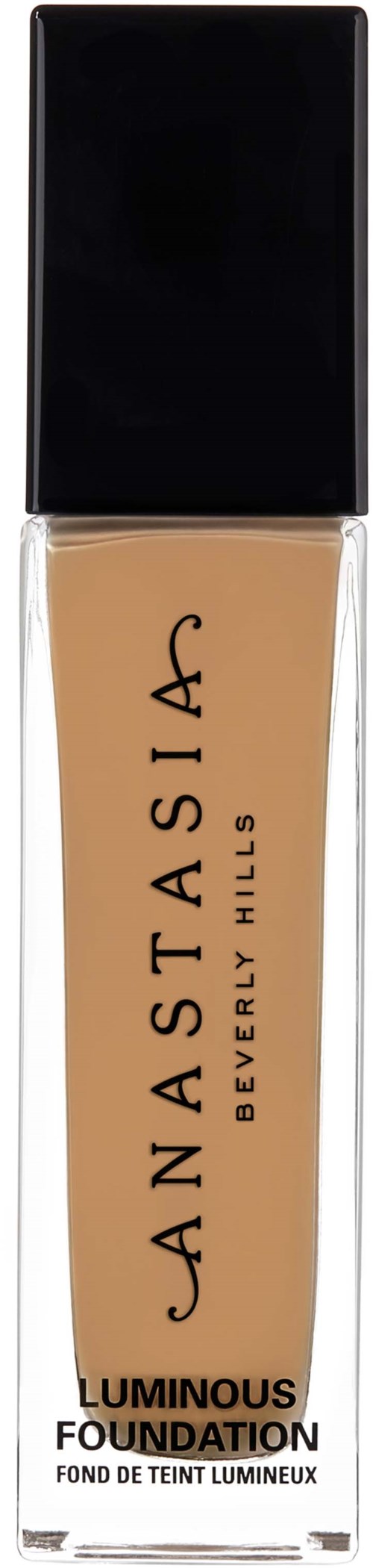 Eine Flasche Anastasia Beverly Hills luminous foundation mit beiger Flüssigkeit und schwarzem Deckel.