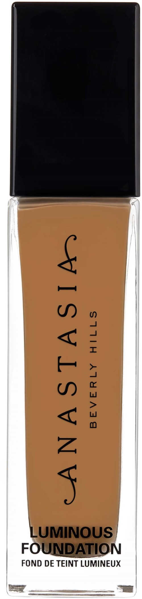 Väliaineella oleva meikkivoidepullo, jossa on musta kansi ja etiketti, jossa lukee Anastasia Beverly Hills Luminous Foundation.