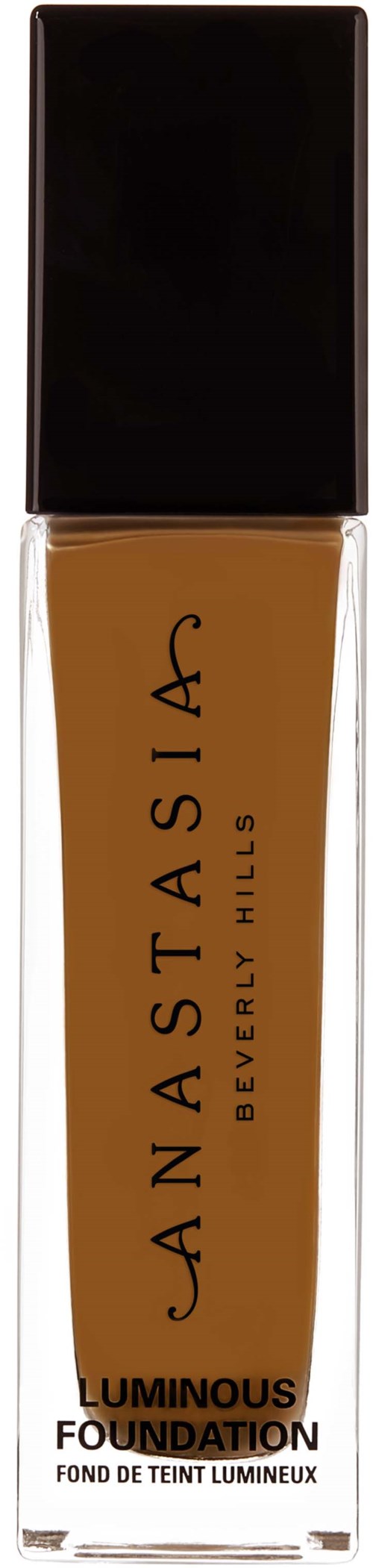 Butelka podkładu w płynie z czarnym korkiem, oznaczona Anastasia Beverly Hills Luminous Foundation.