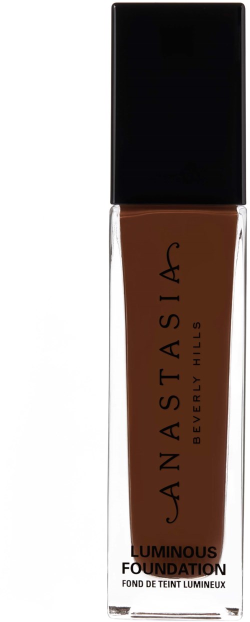 Eine Flasche Flüssigfoundation mit schwarzem Deckel, labeled Anastasia Beverly Hills Luminous Foundation.